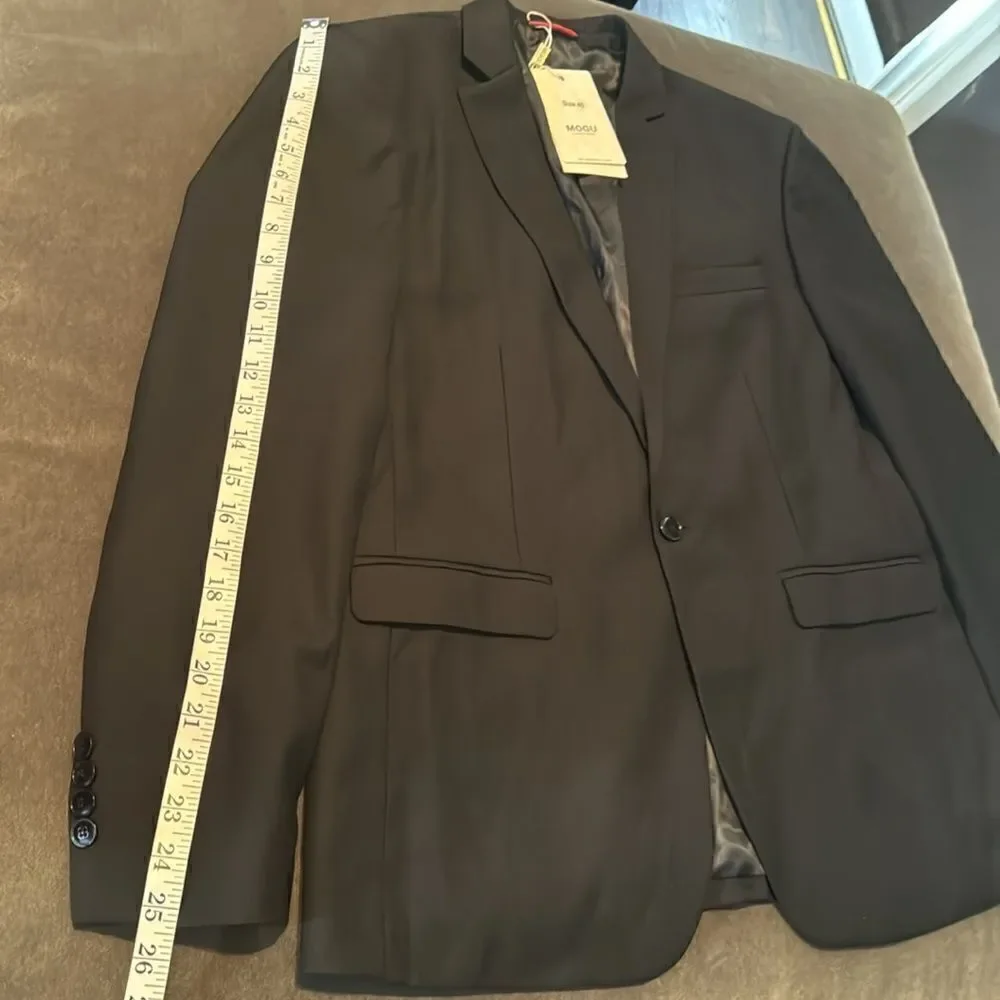 Men’s Black Slim Fit Suit Jacket One Button Notched Lapels Size 40 NWT